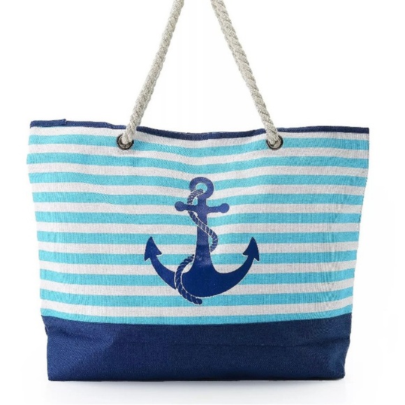 Kendall & James Handbags - NEW Kendall & James Navy and Turquoise Striped Rope Strap Beach Tote
